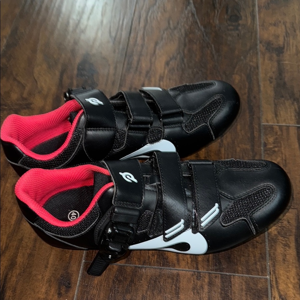 Peloton Black and Red Athletic Shoes with Velcro Straps